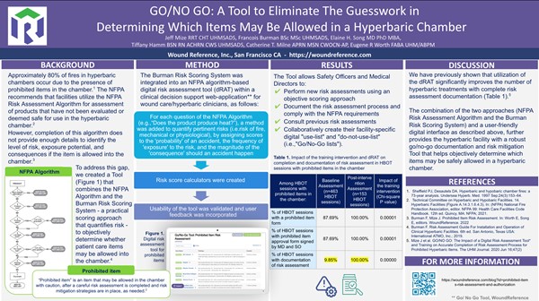 GO _ NO GO Tool for Hyperbaric Chamber WoundReference poster on the GO/NO-GO digital tool for assessing hyperbaric chamber item safety, presented at SAWC Spring 2022.